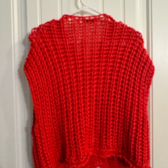 Zara Chunky Vibrant Red Knit Sweater Cardigan with Gold Buttons - Picture 7 of 7